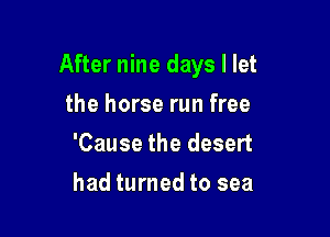 After nine days I let

the horse run free
'Cause the desert
had turned to sea