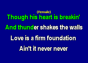(Female)

Though his heart is breakin'
And thunder shakes the walls

Love is a firm foundation
Ain't it never never