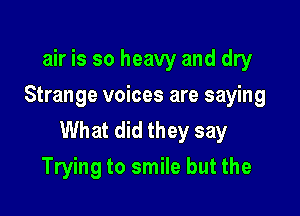 air is so heavy and dry
Strange voices are saying

What did they say
Trying to smile but the