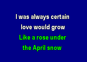 l was always certain

love would grow
Like a rose under
the April snow