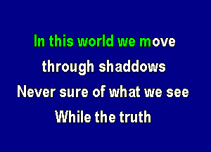 In this world we move

through shaddows

Never sure of what we see
While the truth