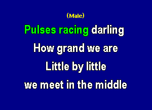 (Male)

Pulses racing darling

How grand we are
Little by little
we meet in the middle