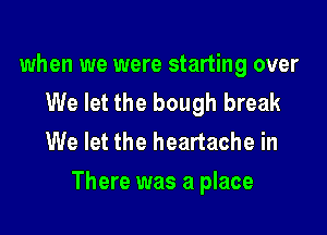 when we were starting over
We let the bough break
We let the heartache in

There was a place