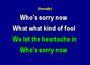 (female)

Who's sorry now
What what kind of fool
We let the heartache in

Who's sorry now