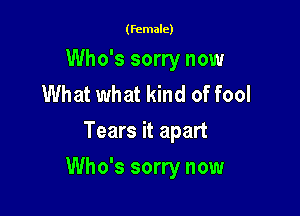 (female)

Who's sorry now
What what kind of fool
Tears it apart

Who's sorry now