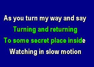 As you turn my way and say
Turning and returning
To some secret place inside
Watching in slow motion