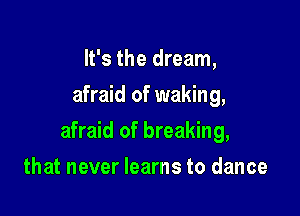 It's the dream,
afraid of waking,

afraid of breaking,

that never learns to dance