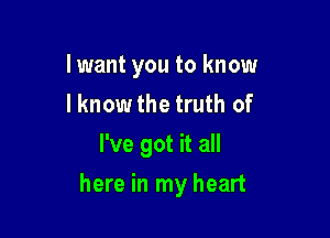 I want you to know
lknowthe truth of
I've got it all

here in my heart