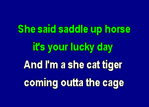 She said saddle up horse
it's your lucky day
And I'm a she cat tiger

coming outta the cage