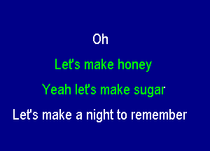 0h

Lefs make honey

Yeah let's make sugar

Let's make a night to remember