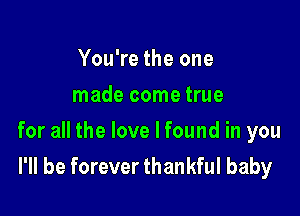 You're the one
made come true

for all the love I found in you
I'll be forever thankful baby