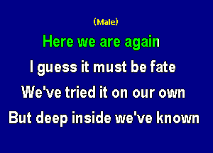 (Male)

Here we are again

I guess it must be fate
We've tried it on our own
But deep inside we've known