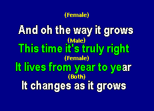 (female)

And oh the way it grows

. . .(Male) .
This time It's truly rlght

(female)

It lives from year to year
(Bolh)

It changes as it grows