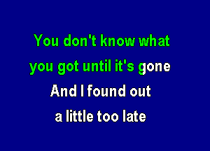 You don't know what

you got until it's gone

And I found out
a little too late