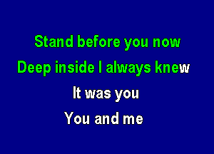 Stand before you now

Deep inside I always knew

It was you
You and me