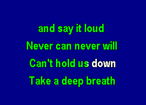 and say it loud
Never can never will
Can't hold us down

Take a deep breath