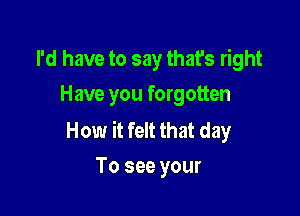 I'd have to say that's right
Have you forgotten

How it felt that day
To see your