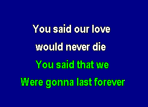 You said our love
would never die
You said that we

Were gonna last forever