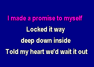 Locked it way

deep down inside
Told my heart we'd wait it out