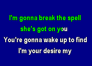 I'm gonna break the spell
she's got on you

You're gonna wake up to find

I'm your desire my