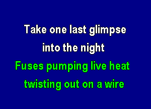 Take one last glimpse
into the night

Fuses pumping live heat

twisting out on a wire