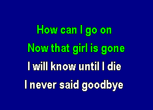 How can I go on
Now that girl is gone
I will know until I die

I never said goodbye