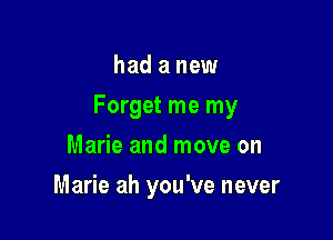 had anew

Forget me my

Marie and move on
Marie ah you've never
