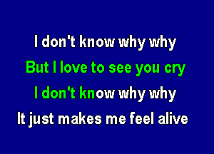 I don't know why why
But I love to see you cry

I don't know why why

It just makes me feel alive