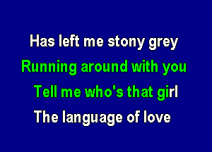 Has left me stony grey
Running around with you

Tell me who's that girl

The language of love