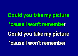 Could you take my picture
'cause I won't remember

Could you take my picture

'cause I won't remember