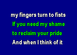 my fingers turn to fists

If you need my shame

to reclaim your pride
And when I think of it
