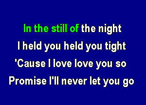 In the still of the night
I held you held you tight
'Cause I love love you so

Promise I'll never let you go