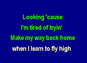 Looking 'cause

I'm tired of tryin'

Make my way back home
when I learn to fly high