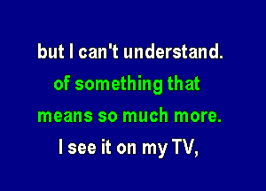 but I can't understand.
of something that
means so much more.

lsee it on my TV,