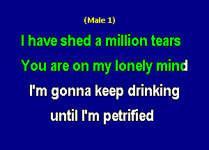 (Male 1)

I have shed a million tears
You are on my lonely mind
I'm gonna keep drinking

until I'm petrified