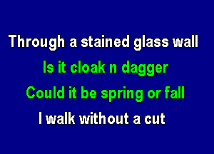 Through a stained glass wall
Is it cloak n dagger

Could it be spring or fall

lwalk without a cut