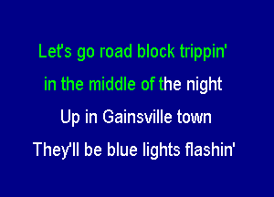 Lefs go road block trippin'

in the middle of the night
Up in Gainsville town
TheYll be blue lights flashin'