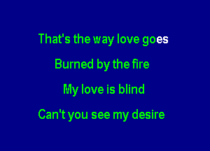 That's the way love goes

Burned by the fire
My love is blind

Can't you see my desire