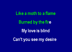 Like a moth to a flame
Burned by the fire
My love is blind

Can't you see my desire