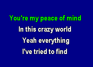 You're my peace of mind
In this crazy world

Yeah everything
I've tried to find