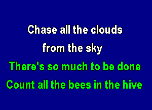 Chase all the clouds

from the sky

There's so much to be done
Count all the bees in the hive