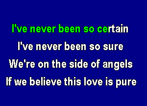 I've never been so certain
I've never been so sure
We're on the side of angels
If we believe this love is pure