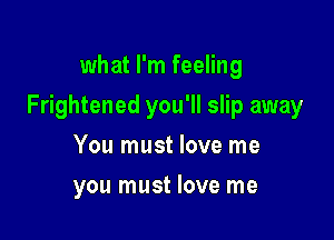 what I'm feeling

Frightened you'll slip away

You must love me
you must love me