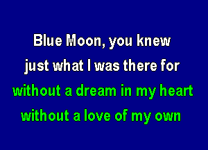 Blue Moon, you knew
just what I was there for

without a dream in my heart

without a love of my own