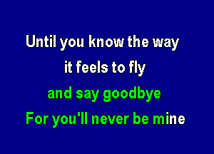 Until you know the way
it feels to fly

and say goodbye

For you'll never be mine