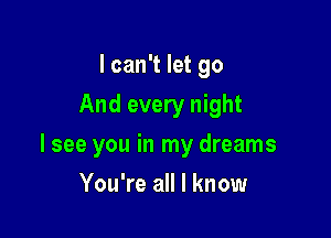 I can't let go
And every night

lsee you in my dreams

You're all I know