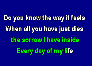 Do you know the way it feels
When all you have just dies
the sorrow l have inside

Every day of my life