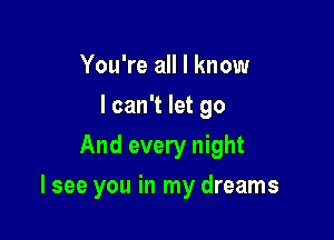 You're all I know
I can't let go
And every night

I see you in my dreams