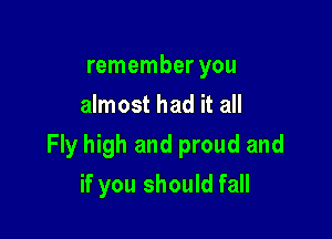 remember you
almost had it all

Fly high and proud and

if you should fall