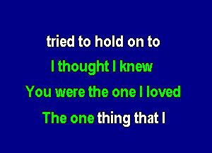 tried to hold on to
I thought I knew

You were the one I loved
The one thing that I